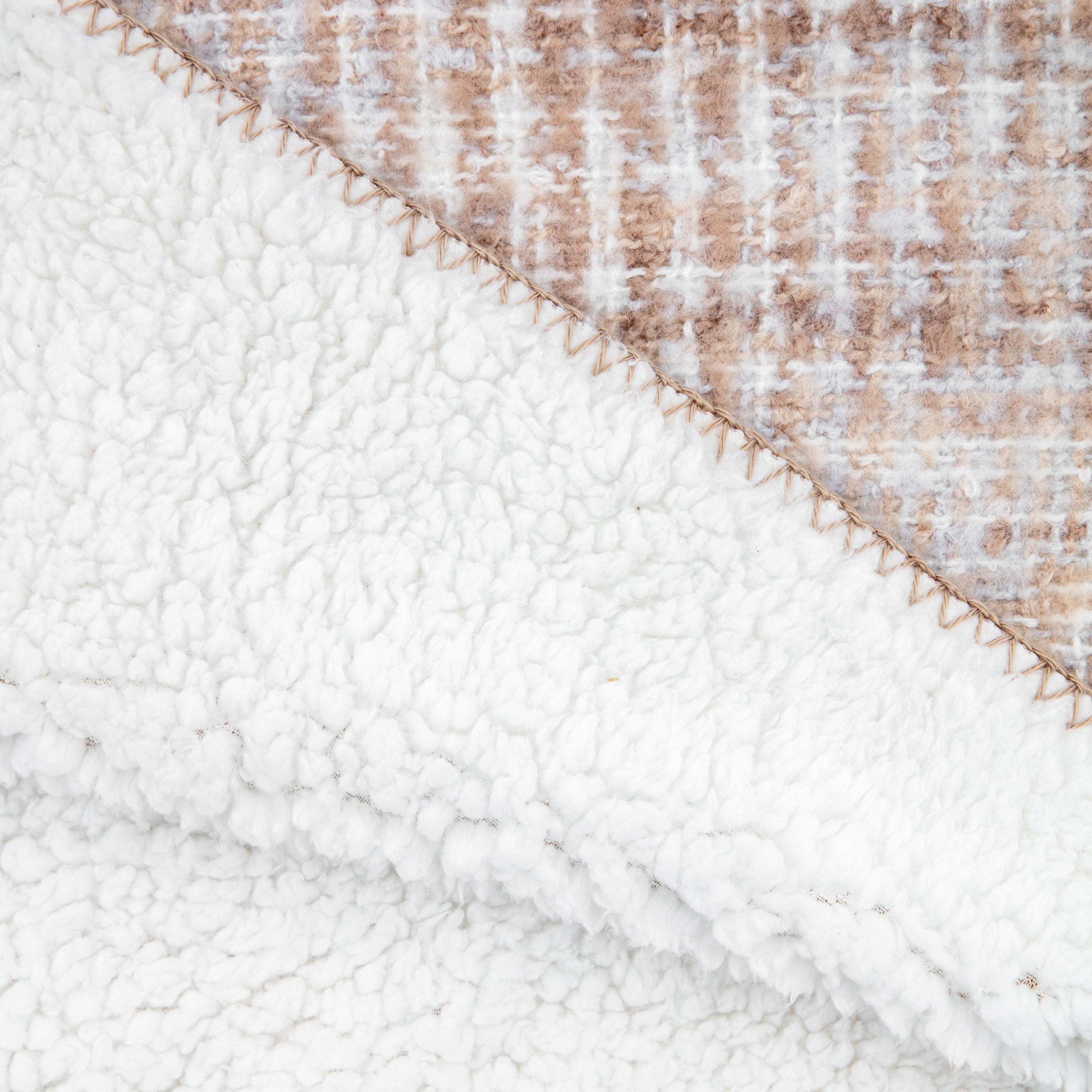 Woven Natural Faux Mohair Sherpa Throw
